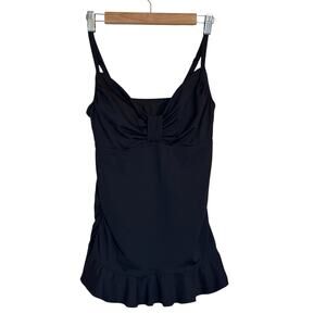 Lands End Tankini Women 8 Black Swimwear Summer Beach Vacation Adjustable Straps